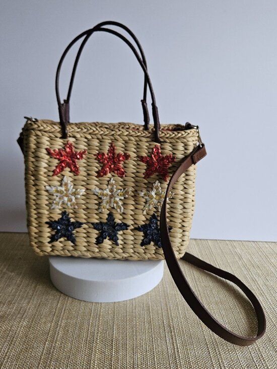Sonoma Handbags - Sonoma Straw Handbag Red White Blue Stars Woven Patriotic Crossbody Purse